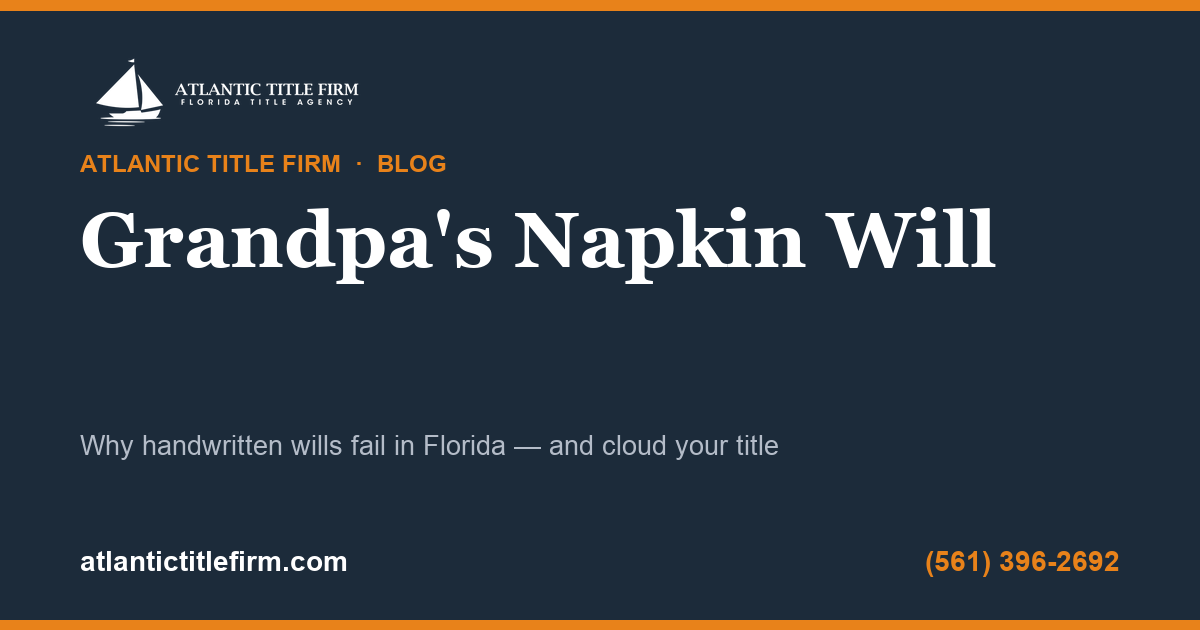 Handwritten napkin will Florida probate